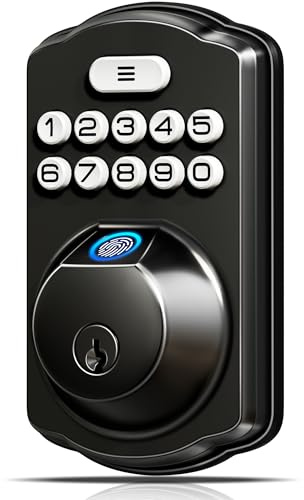 Veise Fingerprint Door Lock, Keyless Entry, Auto Lock, Electronic Keypad Deadbolt for Front Door, Biometric, Anti-Peeking Password, Easy Install, Matte Black