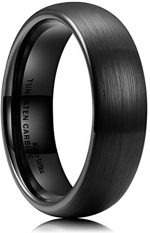 King Will Mens 6mm Black Matte Finish Tungsten Carbide Ring Domed Engagement Wedding Band Comfort Fit 11.5