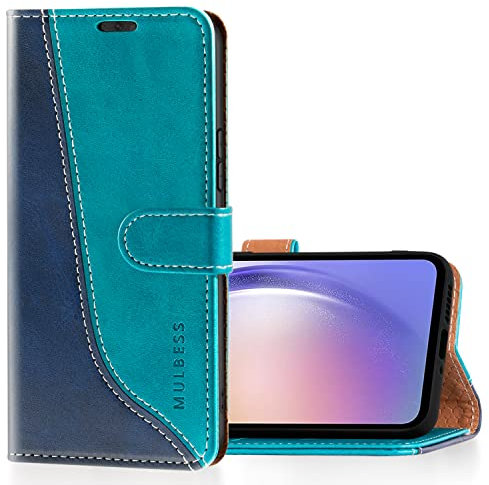 Mulbess für Samsung Galaxy A54 5G Hülle, Handyülle Leder mit Kartenfach, Klapphülle mit Magnetverschluss, Flip Case Etui Handytasche Schutzhülle, Stilvoll Mint Blau