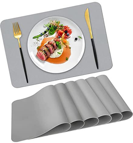 Set di 6 Sottopiatti Rotondi Lavabili in Pelle, Effetto Pelle, Impermeabili, Moderne, Lavabili, per Cucina, Ristorante e Hotel