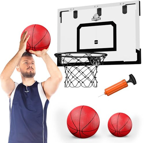 HYES 24 x 16 Large Basketball Hoop Indoor for Adults, Over The Door Basketball Hoop with Sturdy Backboard, Big Basketball Toys Gifts Ideas for Man Kids Teens Boys Girls, Black