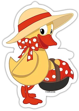 Spreadshirt Sandmännchen Schnatterinchen Mit Korb Sticker, max. 10 x 10 cm, 10 x 10 cm, Mattweiß