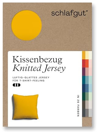 schlafgut Knitted Jersey Kissenbezug 80x80 cm Yellow Deep Uni weicher Premium Kopfkissenbezug einzeln, faltenfrei mit Elasthan