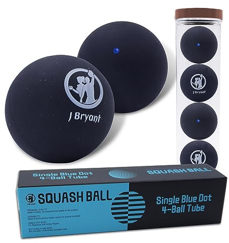 J Bryant Squashbälle, 4 Stück, einzelner blauer Punkt, Gummi, Squashball für Anfänger und Kinder, Wettkampf-Training