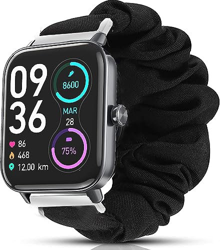 Blueshaweu Chouchou Bracelet Compatible avec KALINCO/AIMIUVEI/Loddery IDW19 smartwatch, en Tissu Imprimé Élastique Bracelet de Montre du Compatible avec IDW19 Smartwatch (Noir)