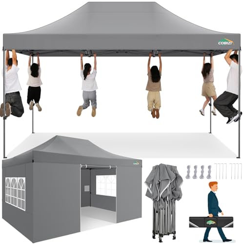 COBIZI Pavillon 3x4,5 wasserdicht stabil Winterfest 3.0,Faltpavillon 3x4,5 Partyzelt, Gartenpavillon UV Schutz mit 4 Seitenteilen Festival Partyzelt Sonnenschutz Pavillon, Grau