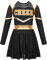 Jowowha Mädchen Cheer Leader Cheerleading Kostüm Schulmädchen Uniform Langarm Kleid Halloween Kostüm Karneval Faschingskostüm Schwarz 146-152
