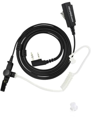 PROMAXPOWER Radio Earpiece 2 Pin, Walkie Talkie Earpiece Compatible with Kenwood Baofeng BF-888S BF-88E UV-5R TH-22A, Covert Air Acoustic Tube Earpiece Headset with PTT Mic