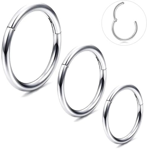 ESHIONER G23 Titan Nasenpiercing Ring Nasenring Piercing Silber Septum Piercing Helix Ring Nostril Tragus Conch Clicker lippenpiercing 16G 6MM/8MM/10MM Hypoallergen Nose Ringe 3Stück