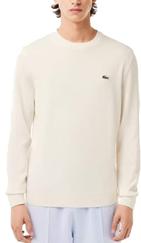 Lacoste Herren Pullover Rundhals AH0128, Männer Basic Strickpulli,Regular Fit,Weiß,4 (M)