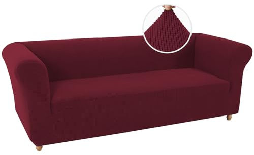 BXFUL Sofabezüge Stretch Couchbezüge Anti-Rutsch Sofa Schonbezug mit Armlehne Spandex Jacquard Sofa Überwürfe rutschfest Sofa Überzug Waschbare Sofabezug für Haustiere (3-Sitzer,Rotwein)