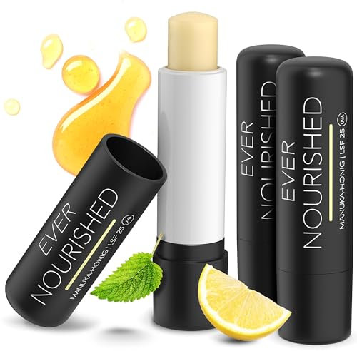 evernourished Manuka Lippenpflege mit LSF 25 - bei Herpes & trockenen Lippen - Lippenbalsam mit Manukahonig (MGO 400+) und Sonnenschutz 25 UVA - Lippenpflegestift 3 x 4,6g
