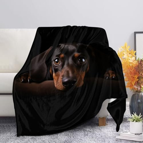Howilath Sherpa-Fleecedecke mit Dackel-Motiv, 3D-Wurstwelpen, Flanell, übergroß, für Erwachsene, Überwurf, schwarz, Plüsch, Mikrofaser, Tagesdecken, 3XL