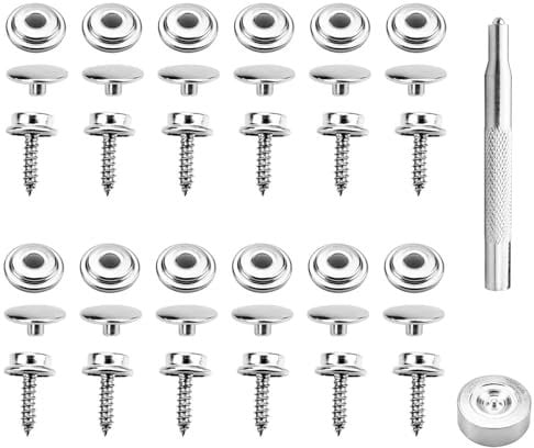 Zfseyuh 25 Sätze Druckknopf Set Metall Druckknöpfe zum Schrauben 15MM Edelstahl Planenschrauben mit 2 Fixierwerkzeug Kit Groß Druckknöpfe für Schiffe Leinwand Möbel