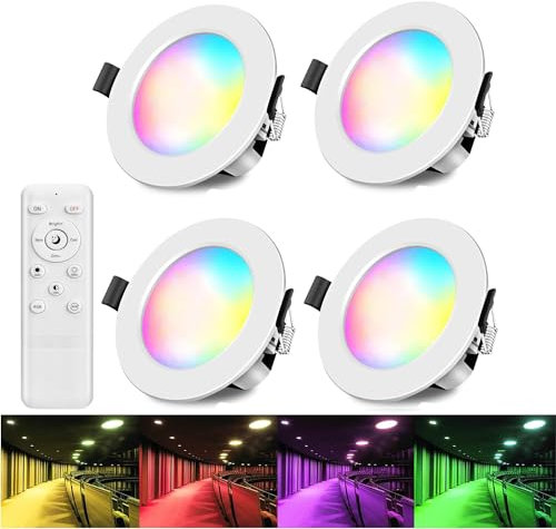 GEYUEYA Home Led Spots 230v 4er Set, Led 230v 9W RGBCW WLAN/Bluetooth Einbaustrahler Kit mit Fernbedienung, Spots Deckenleuchte, Deckenspots für Küche Wohnzimmer Schlafzimmer(Weißes Gehäuse)