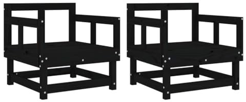 vidaXL Gartenstuhl 2 STK., Modular Gartenmöbel Lounge, Holzstuhl Stuhl für Garten Terrasse Balkon, Gartensessel Balkonstuhl, Schwarz Massivholz Kiefer