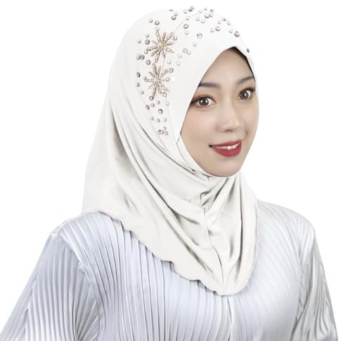 Chic Hijab Für Damen Klassische Muslim Kopftuch Hijab mit Schöne Perle diamond Islamische Muslimische Kopftücher Weicher Einfabig Full Neck Abdeckung Sport Hijab Turban Untertuch Kopfbedeckung