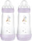 MAM Easy Start Anti-Colic Baby Bottles | 2 Pack (2 x 320ml) | Self-Sterlising | Fast Flow MAM Teats Size 3 | Baby Accessories | Pink (Various Designs)