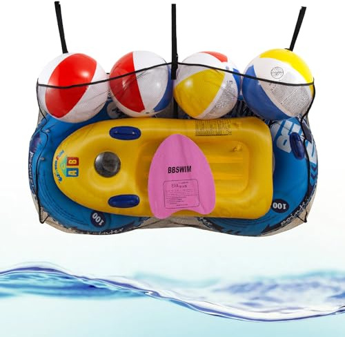 Pool Float Toy Storage Bag,Large Hangable Nylon Mesh Bag Pool Organizer for Balls,Floats,Water Inflatable Toys,Adjustable Swimming Pool Accessories Storage Net Bag Pouch with Buckles