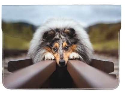 Rough Collie Bokeh Railway Hunde Haustiere Rau, Laptop-Hülle aus Leder, Notebook-Tasche, Laptop-Hülle, Tablet-Aktentasche