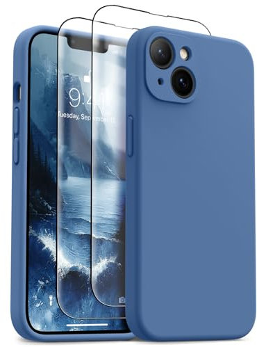 OTOFLY for iPhone 14 Case, Upgraded Silicone 14 Phone Case [2 Pack Screen Protectors][Camera Protection] Shockproof Women Men Girl Protective Case Cover for iPhone 14 6.1 - Sky Blue