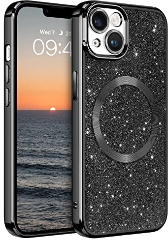YINLAI für iPhone 14 Hülle Kompatibel mit magsafe Glitzer,HandyHülle iPhone 14 Glitzer Magnetische Stoßfeste Soft TPU Magnet Cover Case Schutzhülle für iPhone 14 6.1 Zoll Frauen Mädchen,Schwarz