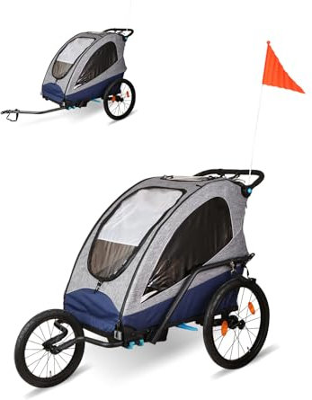 Hoclauho Fahrradanhänger Kinder, Faltbarer fahrradanhänger mit Doppelsitz, abnehmbar und mit federung, für 1 bis 2 Kinder Joggingwagen(157 x 80 x 94 cm)