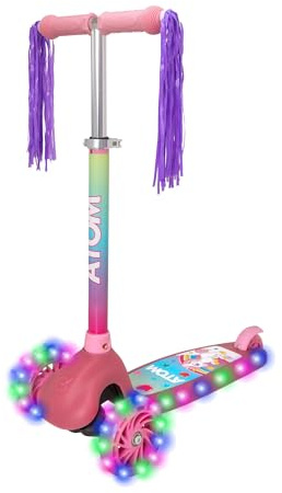 Atom Eclipse 3-Rad-Scooter mit Leuchtrollen | Kinder-Tretroller mit Verstellbarer Lenkerhöhe | Höhenverstellbarer Scooter für Jungen und Mädchen | Kick-Scooter für Kinder ab 3 Jahren