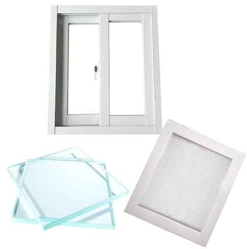 Finestre scorrevoli Finestre scorrevoli a doppio vetro bianche con zanzariera, finestre scorrevoli orizzontali in vetro temperato in alluminio per seminterrato, pollaio, piccola finestra scorrevole a