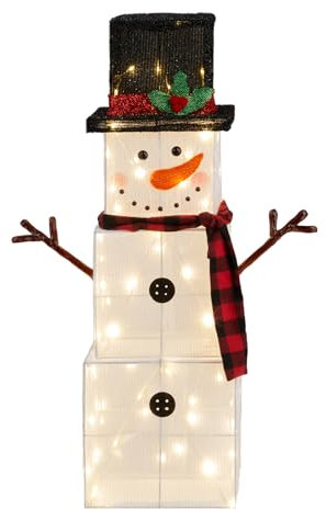 Bonnlo 92cm LED Schneemann Deko, Weihnachtsdeko Aussen & Innen, Würfel-Schneemann Figur mit 75 LEDs, Beleuchtete Weihnachtsfigur mit Bodenpfählen, Weihnachtsbeleuchtung für Garten Balkon