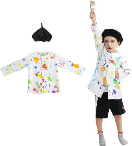 animacoser Maler Kostüm Kinder Künstler Kostüm Hut Top Französischer Maler Kostüm Latzhose Karneval Fasching Schminke Kinder