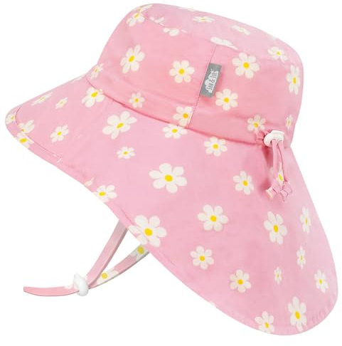 Jan & Jul Mädchen Baumwoll-Sonnenhut mit Nackenschutz, 50+ UPF für Babys und Kleinkinder (M: 6-24 Monate, Pink Daisy)