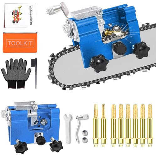 Chainsaw Chain Sharpening Jig Kits,With 8PCS Carbide Cutter and Hand-Cranked Portable Chain Saw Sharpener Attachment,for Chain/Electric Saw,Lumberjack,Garden Worker