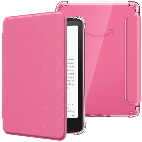 MoKo Coque pour 7 Kindle Paperwhite 12 Gén Modèle 2024 et Kindle Colorsoft Signature Edition 2024, Étui de Protection Ultra Clair en TPU Souple et Transparent avec Auto Réveil/Sommeil, Rose Framboise