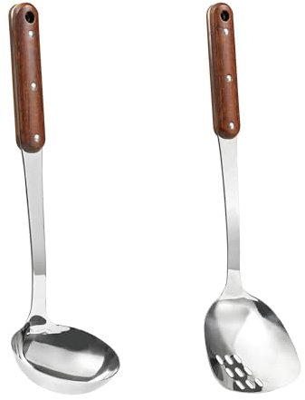 FJNATINH Wok pfannenwender and Wok kelle, Chinese Wok Cooking Utensils Set aus 304 Stainless Steel, Kitchen Utensil Set,2 Stück