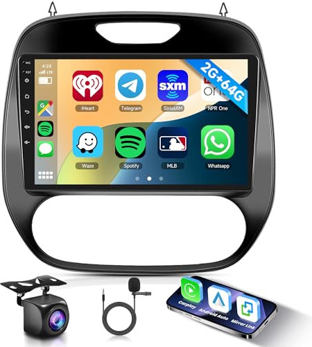 2G+64G Wireless Carplay Android Autoradio 2 Din für Renault Captur Clio 2011-2018 9 Zoll Touchscreen Autoradio mit Android Auto Navi GPS WiFi Mirror Link Bluetooth FM/RDS USB/EQ/SWC Rückfahrkamera
