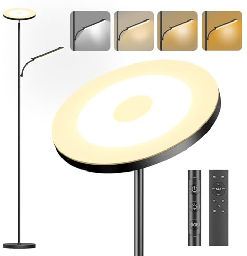 Lampadaire LED Dimmable, 42W/4000LM Lampadaire sur Pied Salon avec Liseuse Lampe mit 2700-6500K Intensité Variable en Continu, Télécommande et Contrôle Tactile