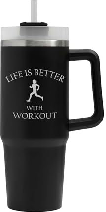 Life is Better with Workout - Vaso grande, Life is Better con taza de entrenamiento, termo aislado, taza grande