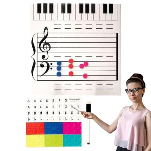 Lesetafel für Musiknoten, zweiseitig, trocken abwischbar, für Musikunterricht, Musikerunterricht, inklusive Marker für den Unterricht