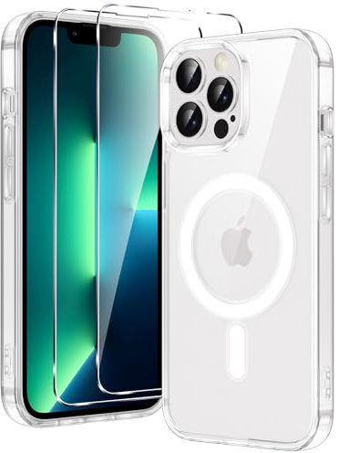 Xiltlly Cover Magnetica per iPhone 13 Pro con 2 Vetro Temperato, Compatibile con MagSafe, Antiurto Sottile Resistente TPU Bumper Protettiva Case