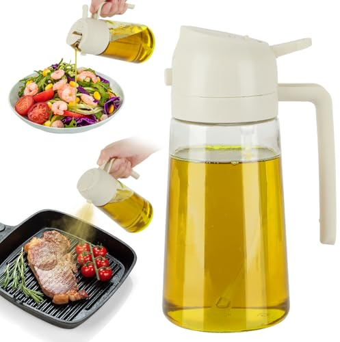 JASTOO Pulverizador de aceite 2 en 1, 470 ml/16 oz, apto para alimentos, para cocinar, aceite, atomizador, aceite de oliva, para ensaladas, barbacoas y freidoras de aire