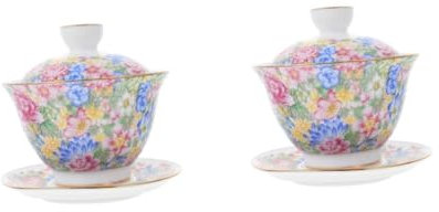 TOPPERFUN 2 Set Ciotola di Copertura Wanhua tacpa da tè Tazza Tazze da tè Cinesi in Ceramica teiera in Ceramica Ciotola da tè Cinese Tazze da tè Tradizionali Cinesi Ciotola del tè Bianca