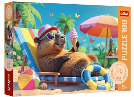 Trefl - The Treflik Family, Capybara Style Relaxation - 100 Piece Puzzle - Colourful Puzzles with Animals, Creative Entertainment, Fun for Kids Aged 5 and up