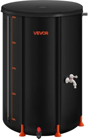 VEVOR Barile di Raccolta dell'Acqua Piovana Pieghevole, da 250 L, Sistema di Raccolta dell'Acqua Piovana, Contenitore Resistente alla Pioggia da Giardino con Rubinetto e Kit di Troppo Pieno, Nero