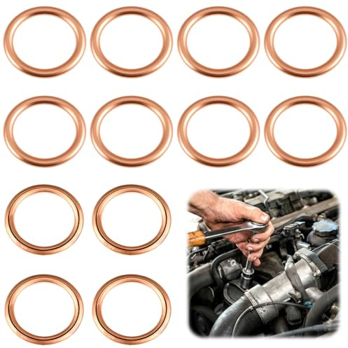 Ölablassschraube Dichtung, 12 Stück Dichtring Olablassschraube Motorrad, Kupferringe Sortiment, Massive Kupferscheiben Kompatibel 7703062062 11137546275 16430 31338 7546275 4404724 (16 x 22 x 2mm)
