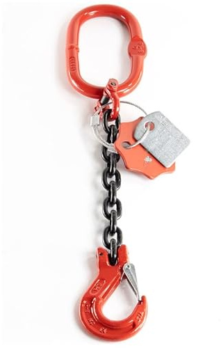 Alfa Logistik Kettengehänge 1-Strang 6mm x 4m - Hochfest Anschlagkette - Krankette Robuste Ausführung - Verzinkte Kette Güteklasse 8, Kette für Kräne mit Gabelkopfhaken