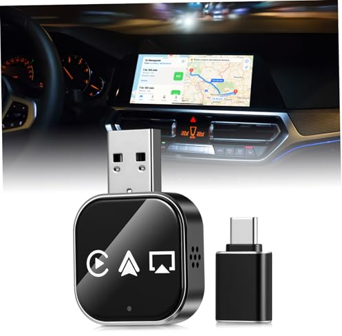 STOBAZA Kabelloser Auto Funkadapter 3-in-1 Metall Glas Silber Kompatibel Mit Airplay Mobilgeräte Auto-System WLAN Für Mehrgeräte Verbindung Und Sprachsteuerung