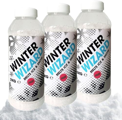 2kg De-Icer Shaker Tub Winter Salt White Grit Rock Salt Ice & Snow Remover Ideal for Roads, Driveways & Paths (1 Tub)