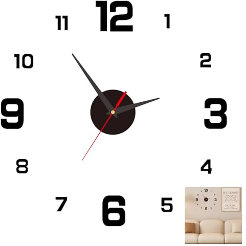 3D Wanduhr Groß 40cm Wanduhr DIY Lautlos Uhr zum Kleben Modern Design Selbstklebenden Einfacher Montage für Wohnzimmer Schlafzimmer Küche und Büro Elegantes Schwarz
