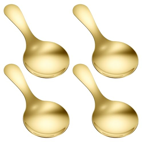 4PCS Mini Scoop Spoons, Stainless Steel Material with Short Handle, Suitable for Small Coffee, Candy, Salt, Sugar, Spice, Condiments and Dessert, Fit Canisters and Candy Buffet Use(Gold)